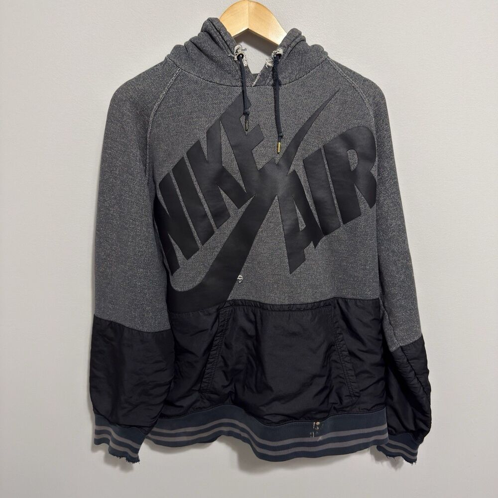 Vintage Nike Hoodie Mens XL Black Gray Pullover Sweatshirt Swoosh Y2K Thrashed